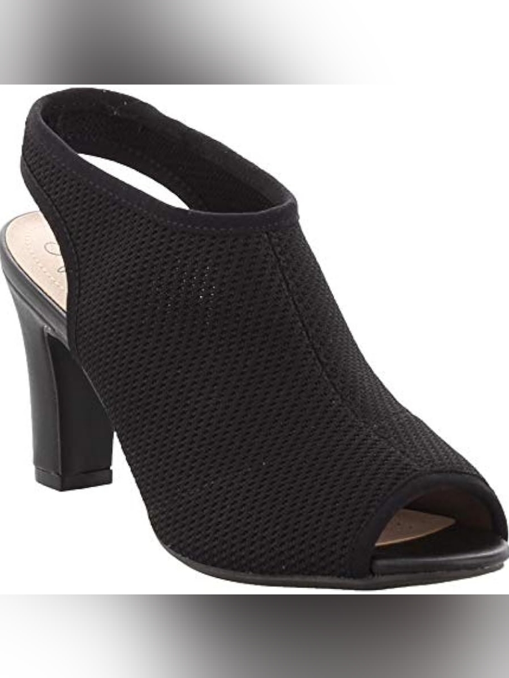 Life Stride Black Peep-Toe Slingback Mesh Heel (7W)